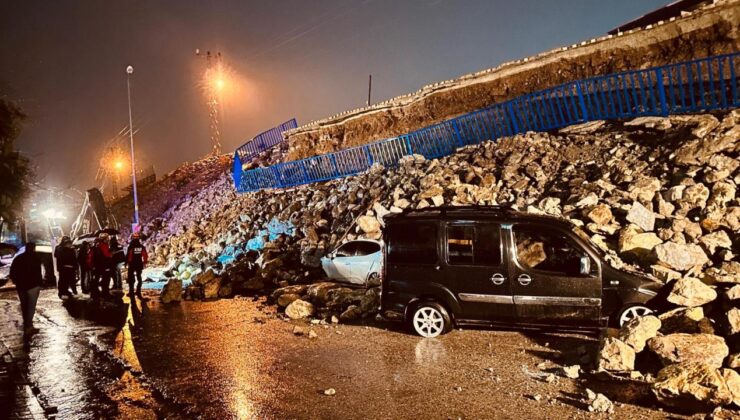 Hatay’da istinat duvarı çöktü: 6 araç hasar aldı