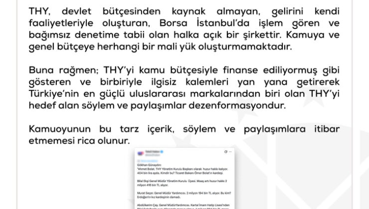 THY’nin kamu bütçesinden yararlandığı iddialarına yalanlama