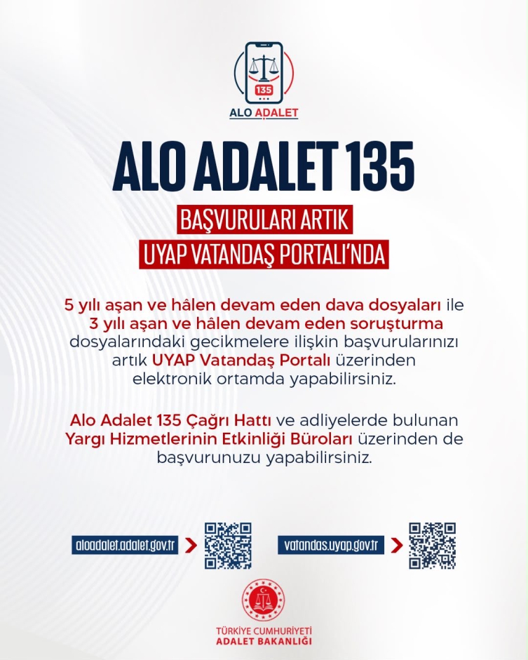 Alo Adalet 135’teki başvurular UYAP’tan da yapılabilecek
